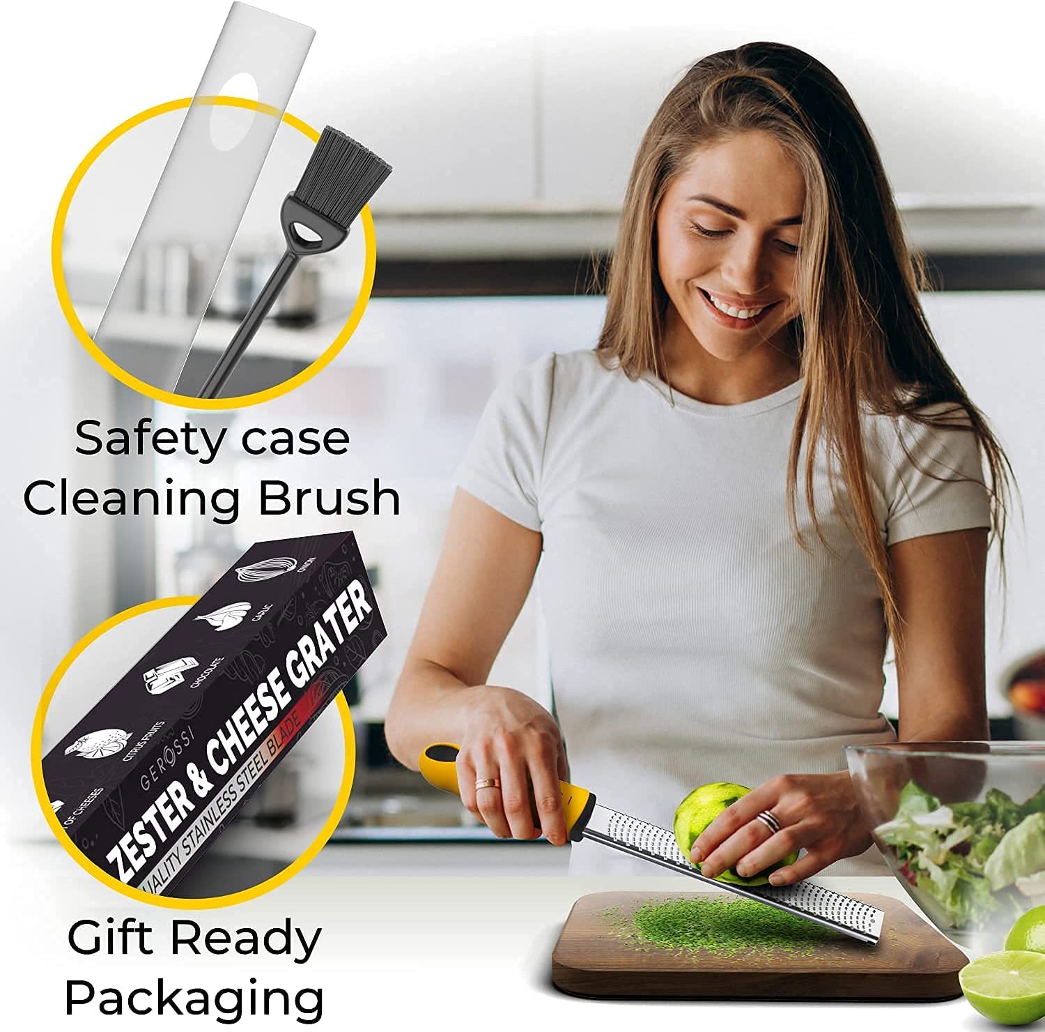 High Performance Cheese ZYluoke Kitchen Graters Cheese Grater,Ginger Grater & Lemon Zester Micro Blade Cover Stainless Steel Razor Sharp Teeth Fruits for Vegetables Chocolate 