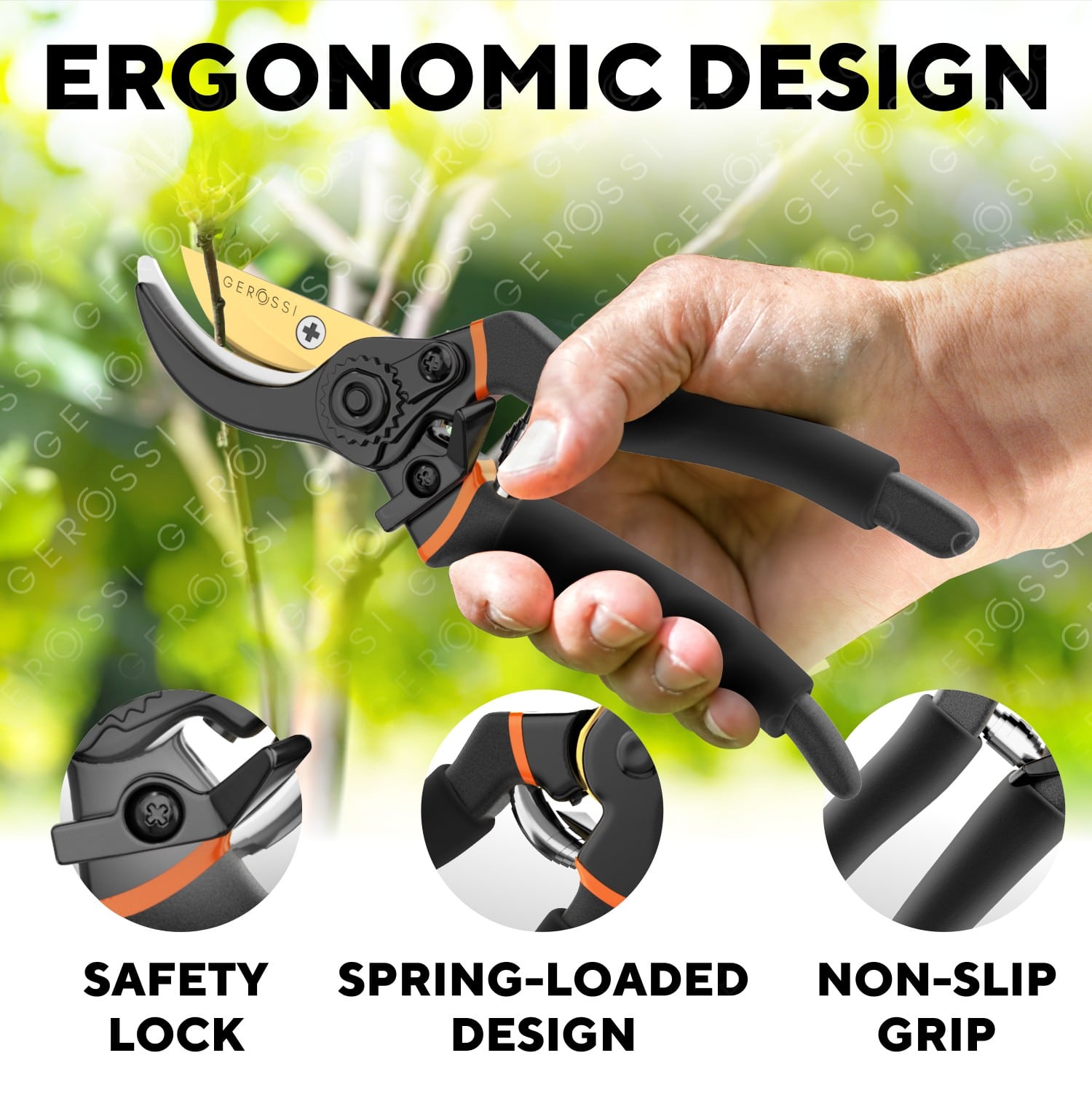 Bypass Pruning Shears - Solid Wood Handle Garden Shears- 8-Inch Built-in Spring Tree Trimmers - Garden Shears Suitable for Small Hands - Ergonomic