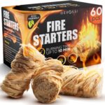 Fire Starter – Natural Pine Fire Starters for Fireplace, Campfires, Grill, Wood & Pellet Stove, Chimney, Fire Pit, BBQ, Smoker – 60 Pack w/10 Min Burning Time – All Weather & Odorless Firestarter