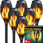 Beautiful Solar Lights for Outside 6-Pack – Tiki Torches with Flickering Flame – Premium Solar Flame Lights – Waterproof, Auto On/Off Design – Perfect for Your Outdoor, Yard, Patio, Pathway, Garden