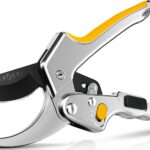 Ratchet Pruning Shears for Gardening Heavy Duty – Increases Cutting Power 3x – Perfect Ratchet Pruners for Weak Hands & Arthritis – 8” Anvil Garden Clippers – Sharp Blade for Effortless Cutting-Yellow